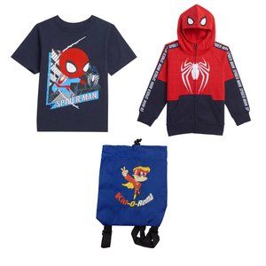 Spider-Man Boys Zip Hoodie with Spiderman T- Shirt And Bonus Backpack Size 4t